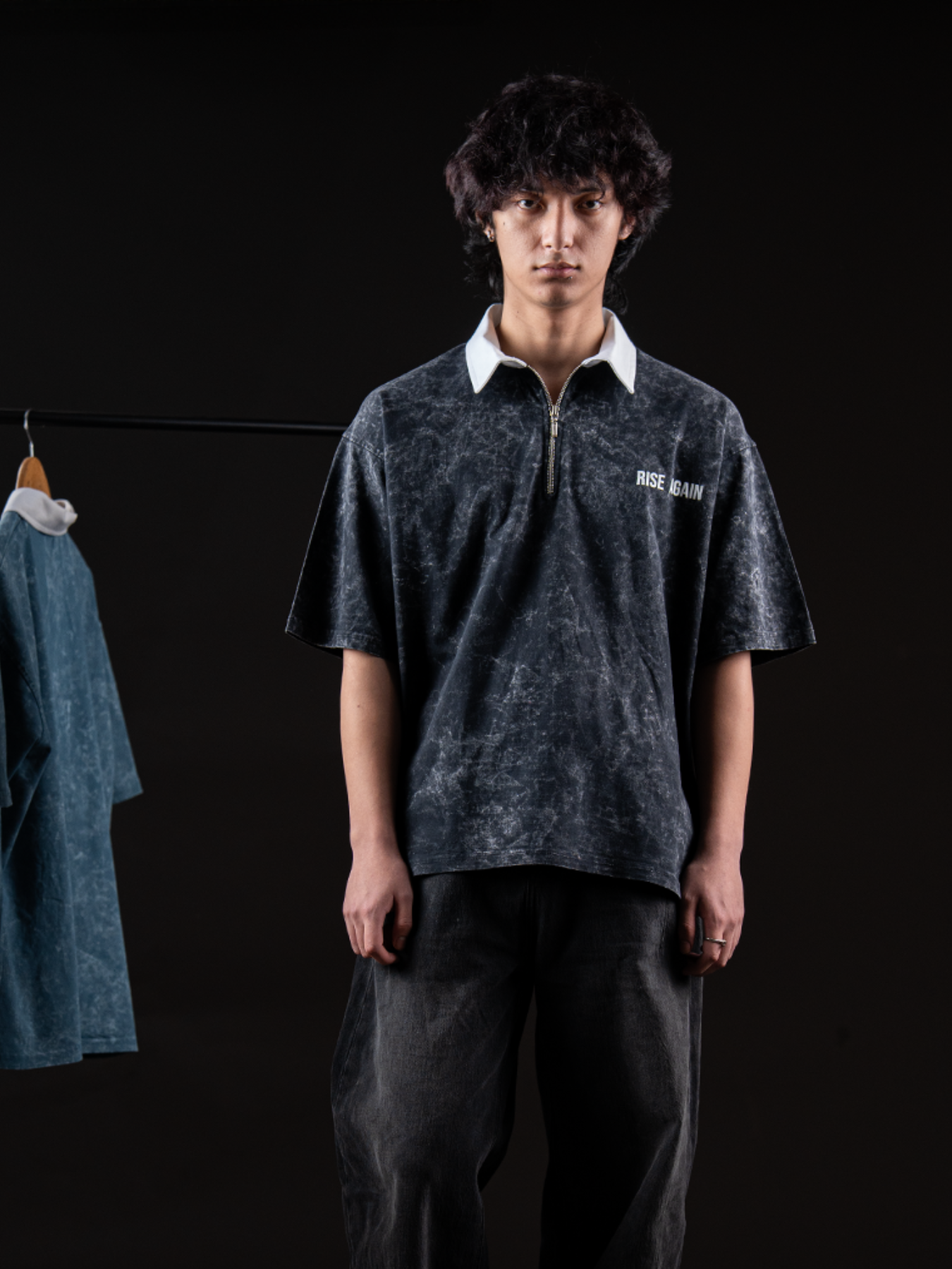 RISE AGAIN POLO TEE - ACID BLACK
