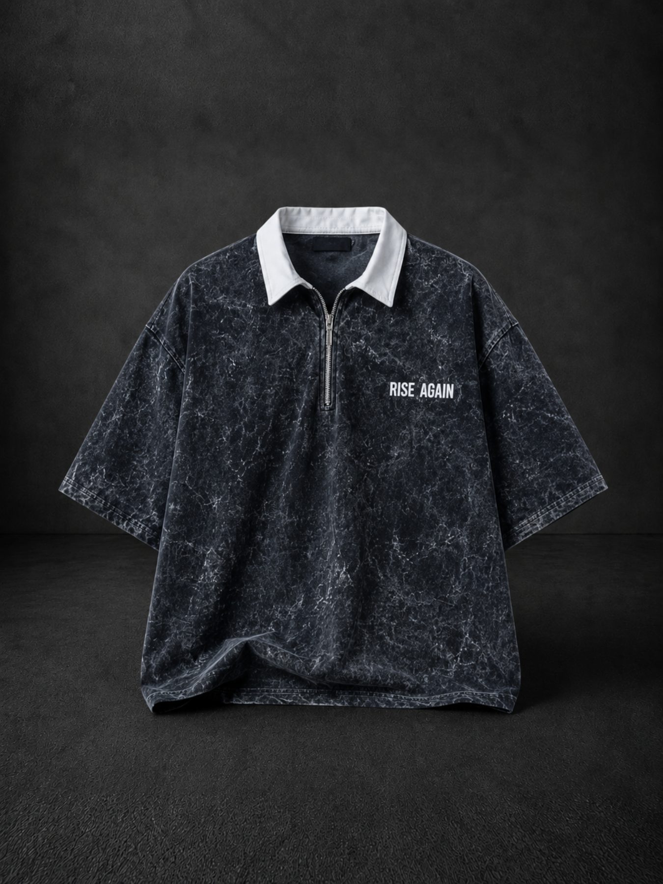 RISE AGAIN POLO TEE - ACID BLACK