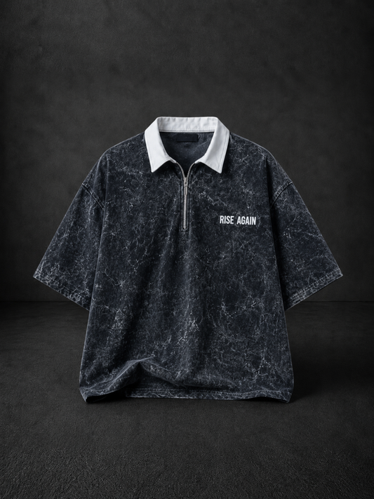RISE AGAIN POLO TEE - ACID BLACK