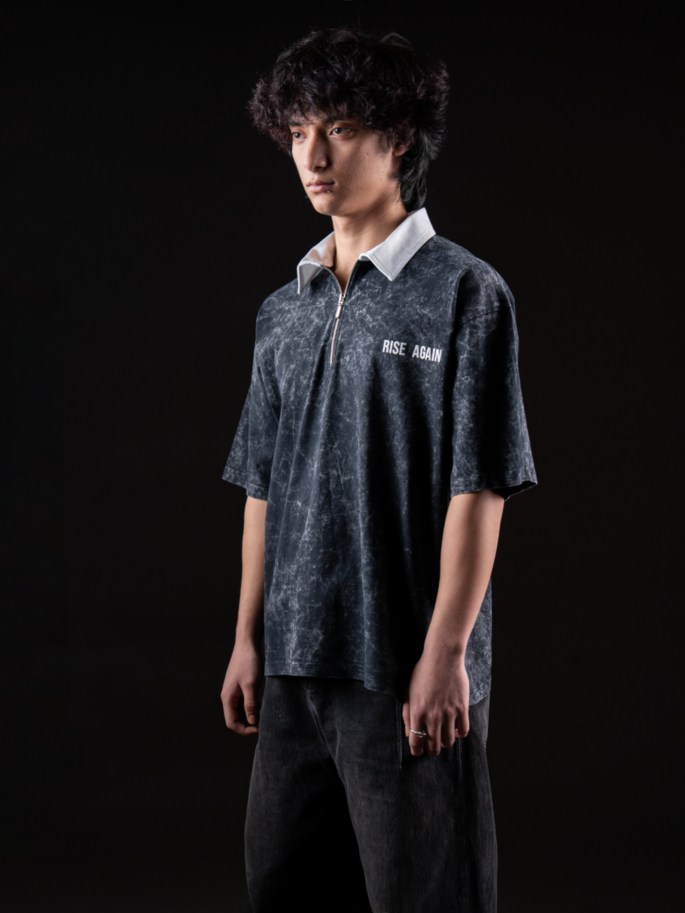 RISE AGAIN POLO TEE - ACID BLACK