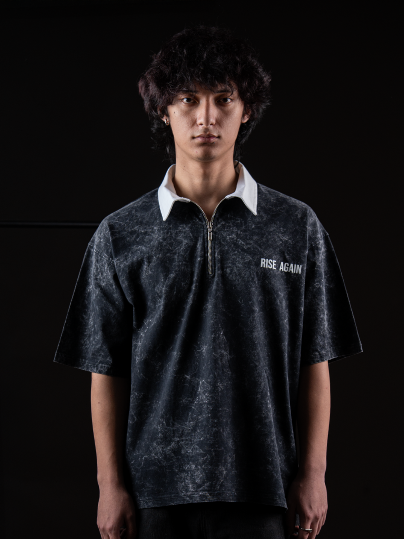 RISE AGAIN POLO TEE - ACID BLACK